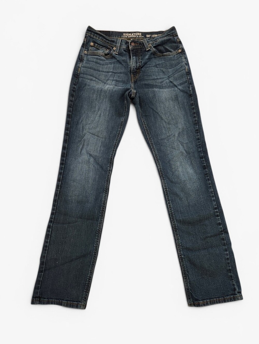 Signature Levi Strauss Women's Straight-Leg Jeans - Dark Blue Wash 29x32